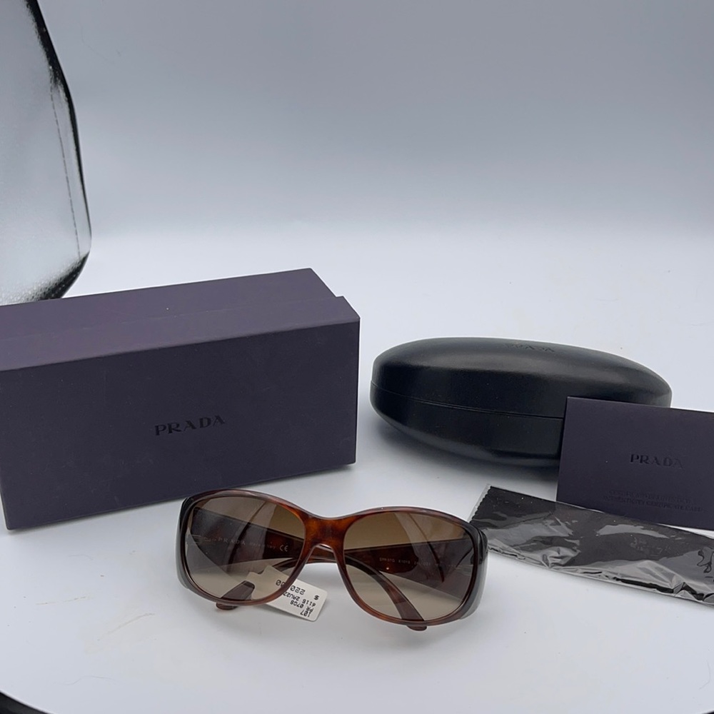 PRADA Tortoise Brown Sunglasses Case Box Card Cloth NEW